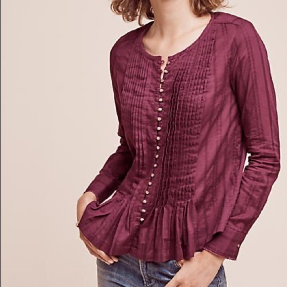 Maeve Gelise Metal Button Pleated Blouse